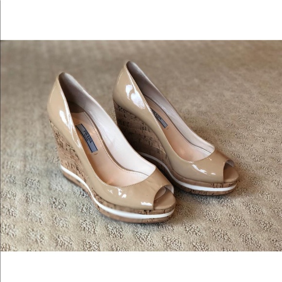 Prada Beige Patent Leather Wedge - Picture 6 of 8